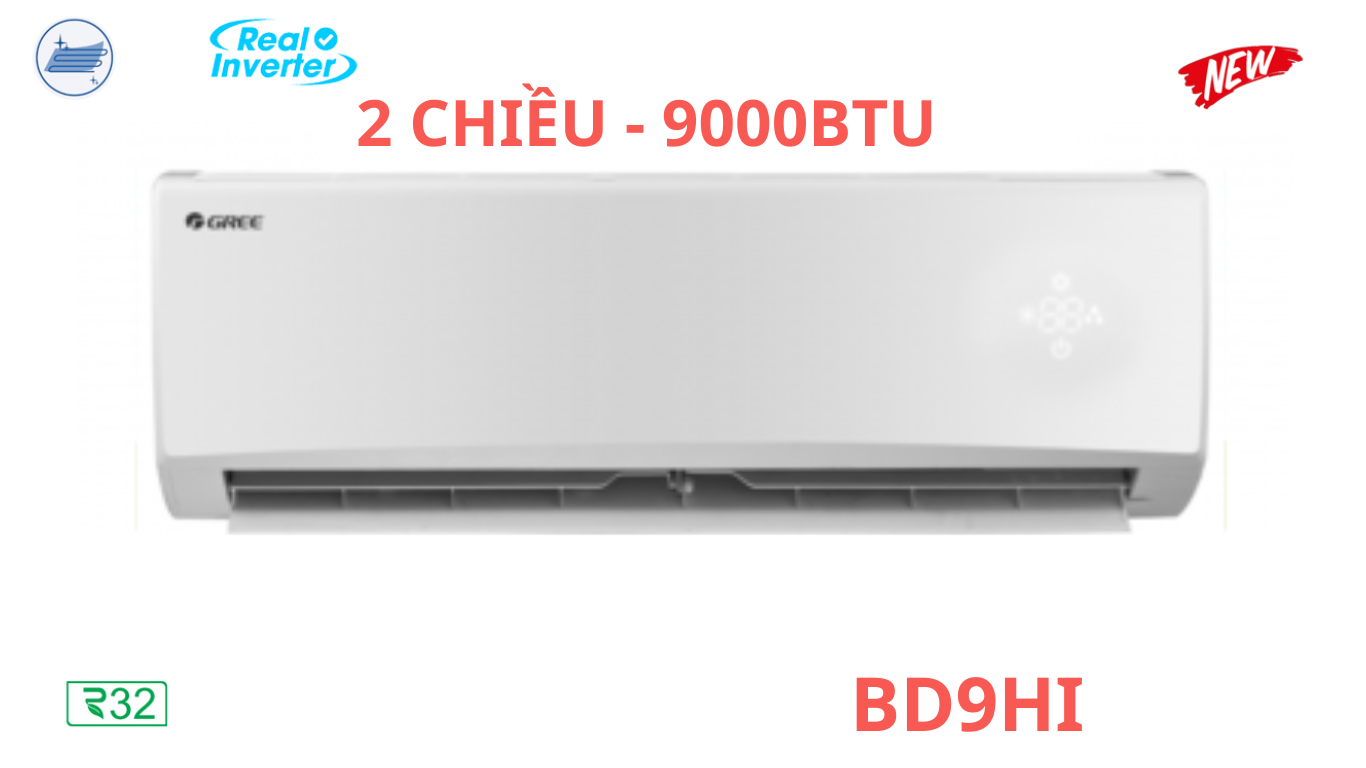 Điều hòa Gree 9000BTU 2 chiều inverter