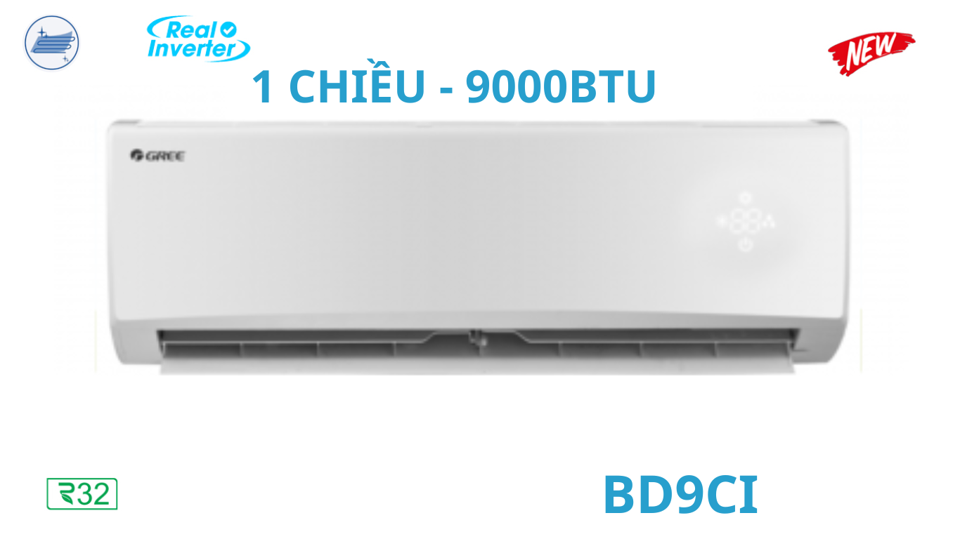 Điều hòa Gree 9.000BTU 1 chiều inverter