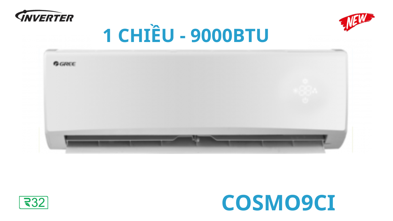 Điều hòa Gree 9.000BTU inverter 1 chiều